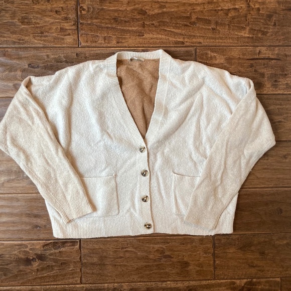 Madewell Sweaters - Madewell Cream Color-Block Button Cardigan Large Sweater V-neck Relaxed Fit